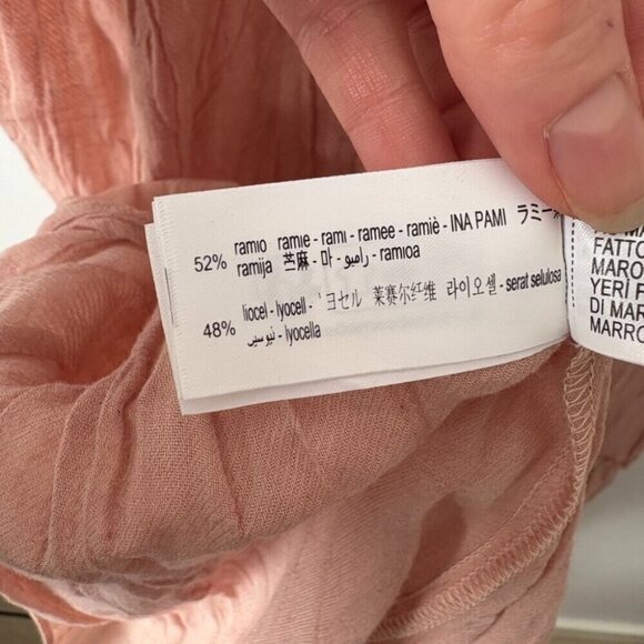 Zara ZW Ramie Blend Wrinkled Tiered Midi Dress Light Rose Pink NWT Size Small - Picture 9 of 9